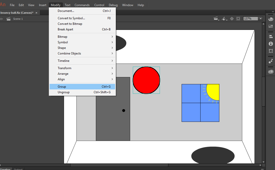 Image of me grouping the two objects together to create a single red ball