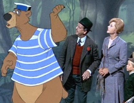 An image of the moving Bedknobs and Broomstick, a movie made with a mix of live action acting and animation.